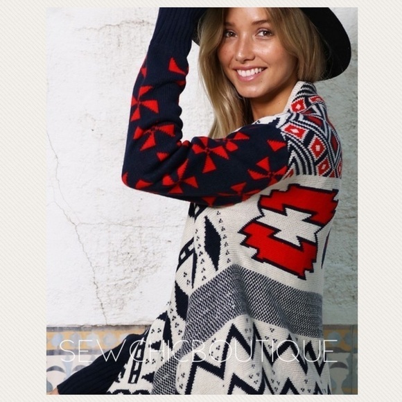 Tribal Pattern Open Front Midi Cardigan - Picture 1 of 8